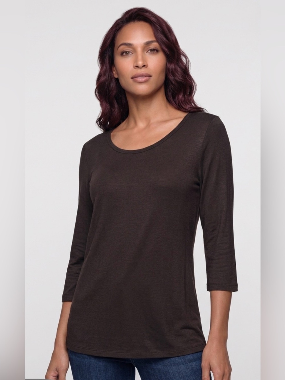 Covered Perfectly Basic Black 3/4 Sleeve Scoop Neck Top - Plus 2X
